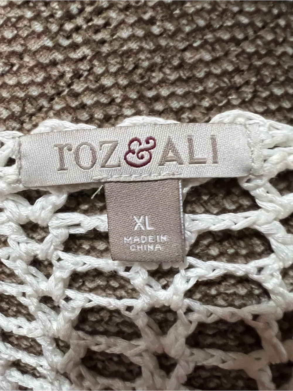 Roz & Ali Cream Crochet Openwork Poncho